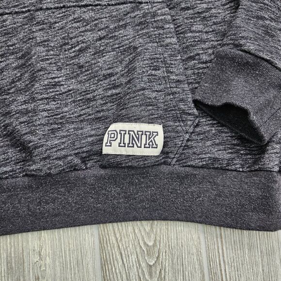 PINK Victoria's Secret Sweater Womens Small 1/4 Zip Black Gray Logo Pullover - Picture 3 of 8